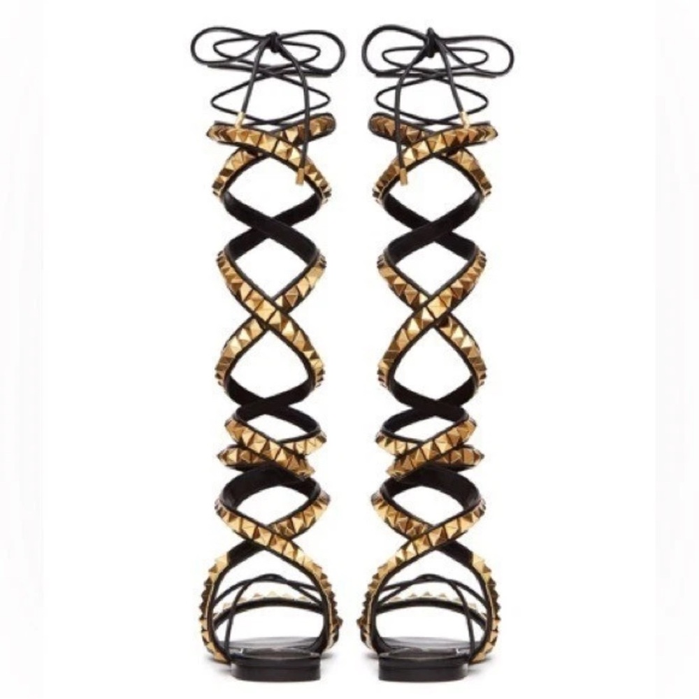 Valentino Garavani Black and Gold Strappy Sandals - Picture 5 of 9